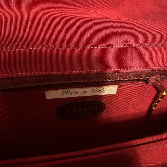 Lanvin Vintage Flap Shoulder Bag Pochette Logo Half Moon Leather Bordeaux - Picture 8 of 9